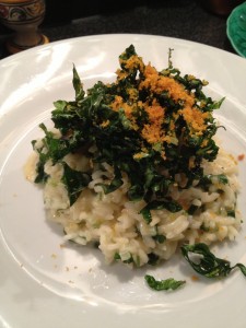 Risotto with bottarga, lemon, mussels and chard